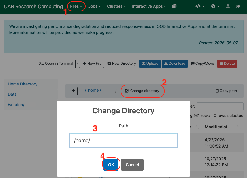 !Change Directory pop-up menu box to enter file path