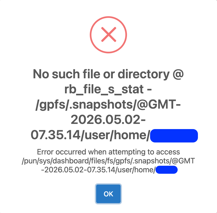 !Error message show when trying to access snapshots via OOD